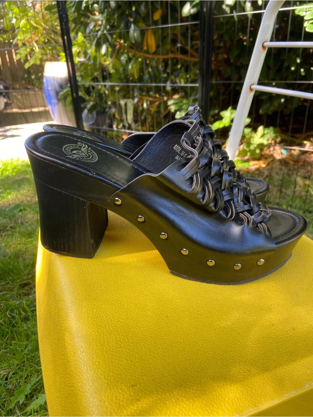 Milwaukee Leather MBL9410 Women’s Black Open Toe Platform Wedges Studded Size 8